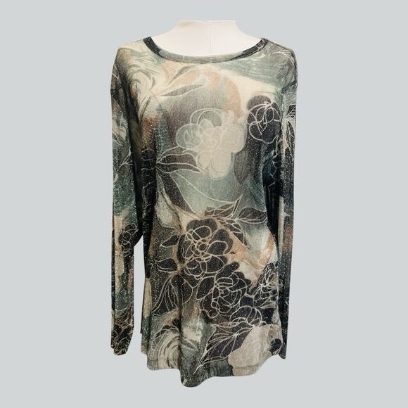 Karen Kane Semi Sheer Sparkle Long Sleeve Floral Fairycore Feminine Sage Size 1X - Picture 10 of 10